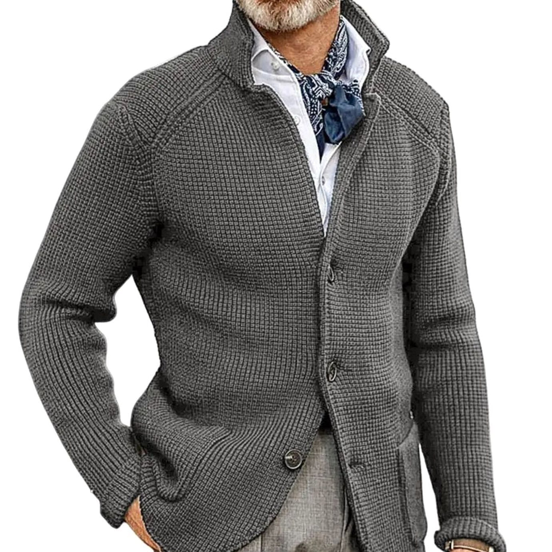 Men's Button-Front Knit Blazer Cardigan Sweater Jacket - Gray