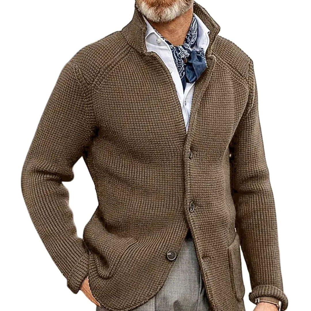 Men's Button-Front Knit Blazer Cardigan Sweater Jacket - Khaki