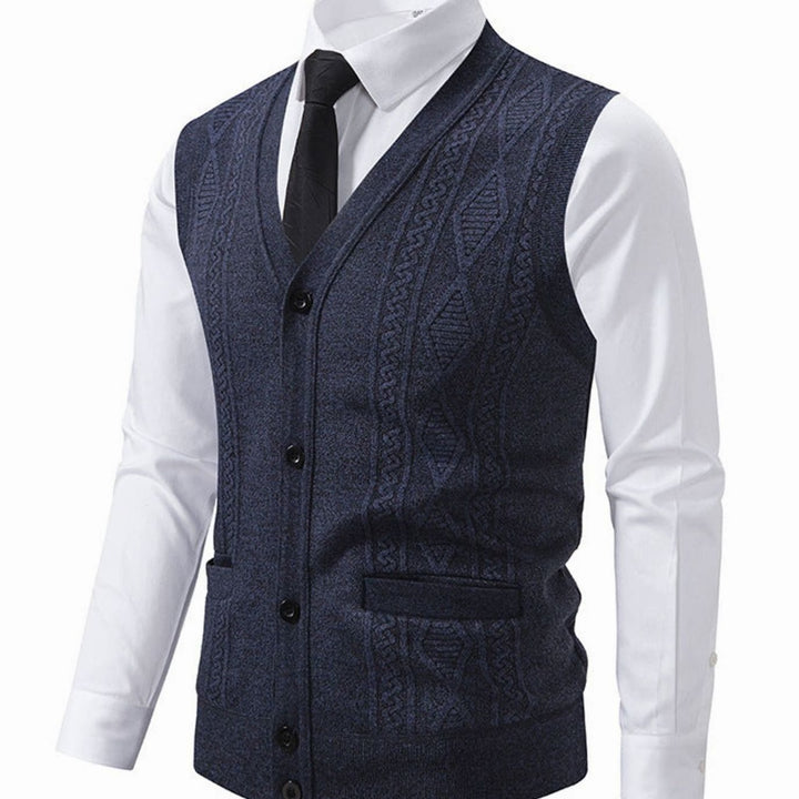Men's Cable-Knit V-Neck Button-Front Sweater Vest Patch Pockets