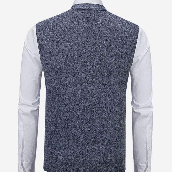 Men's Cable-Knit V-Neck Button-Front Sweater Vest Patch Pockets