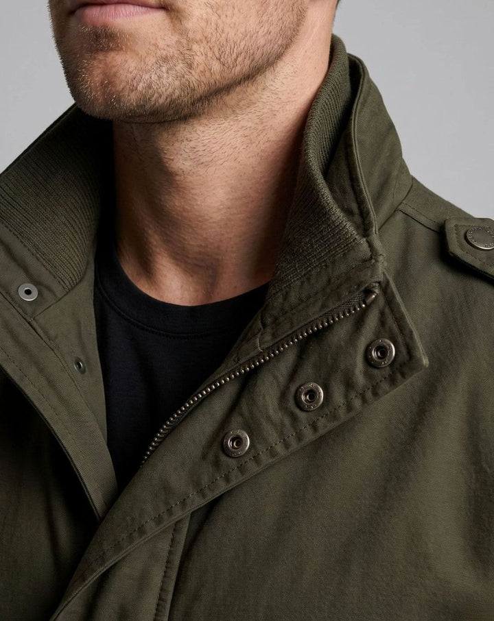 Men's Canvas Fleece-Lined Military Bomber Jacket Epaulet Detail