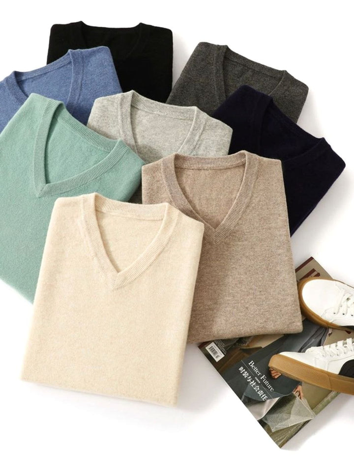 Men's Cashmere Wool V-Neck Regular Fit Pullover Sweater