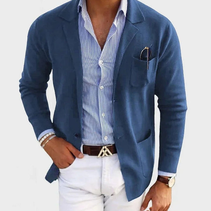 Men's Casual Button-Front Notch-Lapel Blazer Jacket - Blue