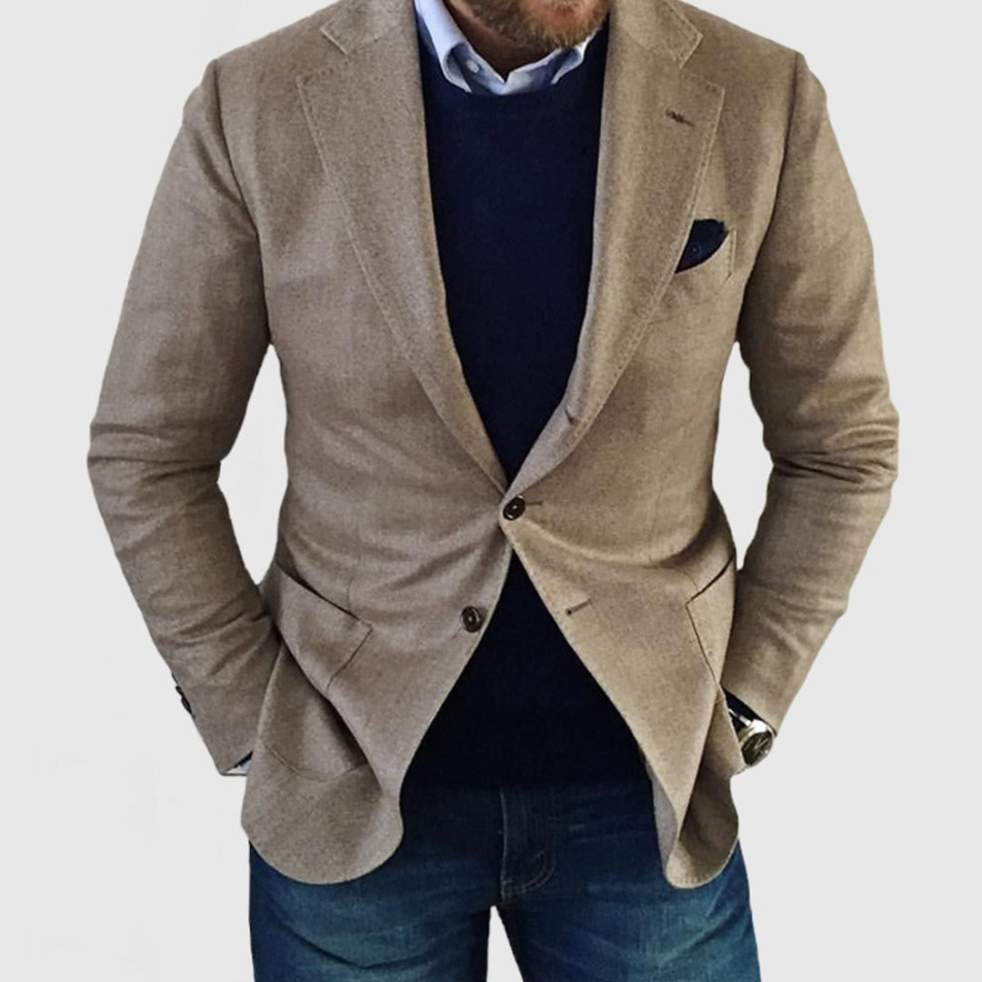 Men's Casual Button-Front Notch-Lapel Blazer Jacket - Beige