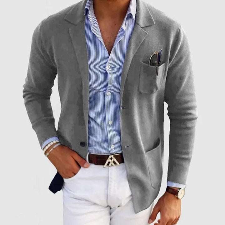 Men's Casual Button-Front Notch-Lapel Blazer Jacket - Gray