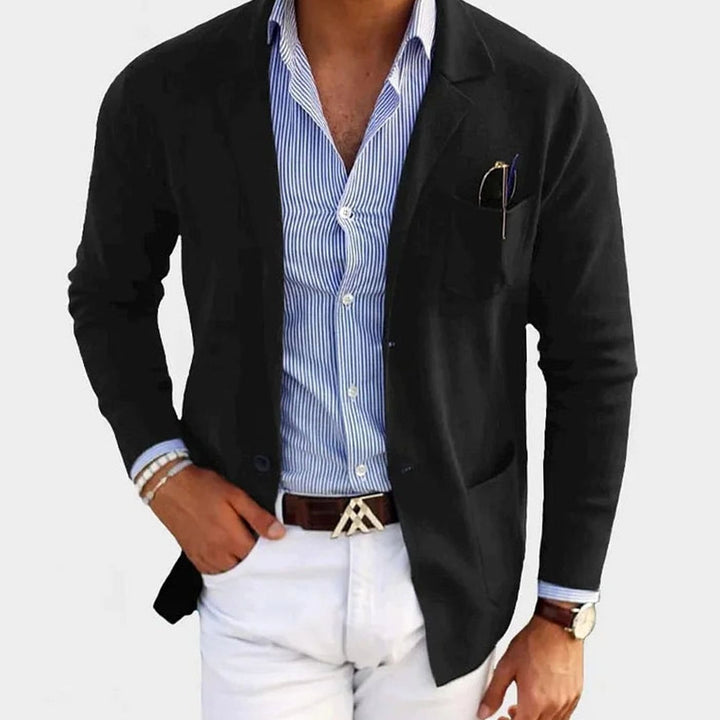 Men's Casual Button-Front Notch-Lapel Blazer Jacket - Black