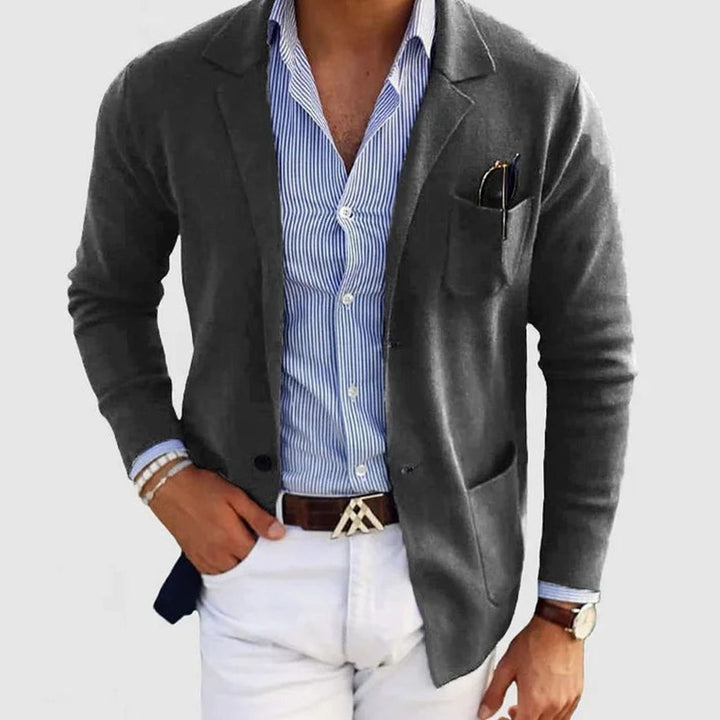 Men's Casual Button-Front Notch-Lapel Blazer Jacket - Dark Gray