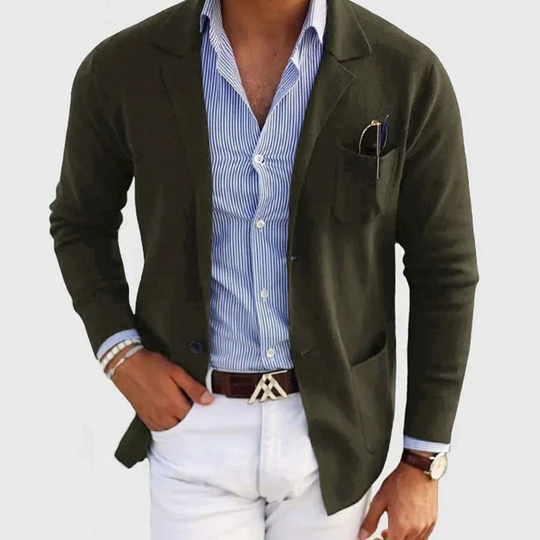 Men's Casual Button-Front Notch-Lapel Blazer Jacket - Dark Green