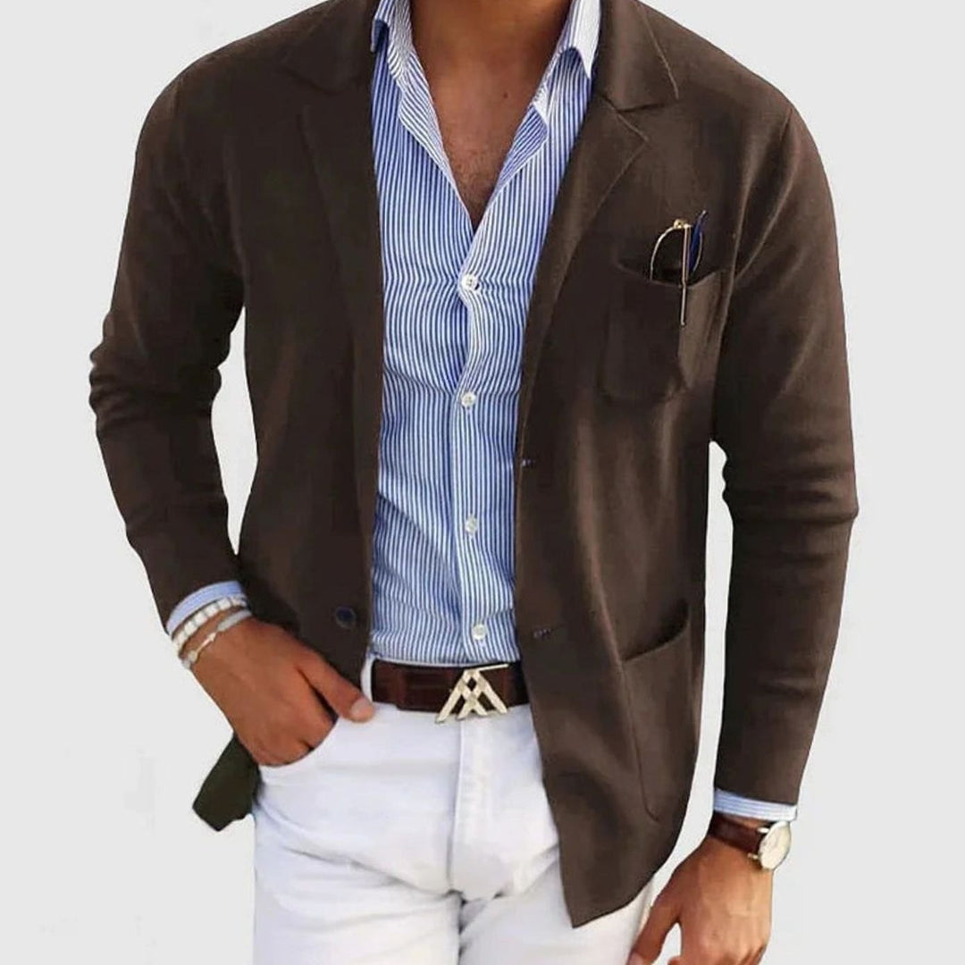 Men's Casual Button-Front Notch-Lapel Blazer Jacket - Brown