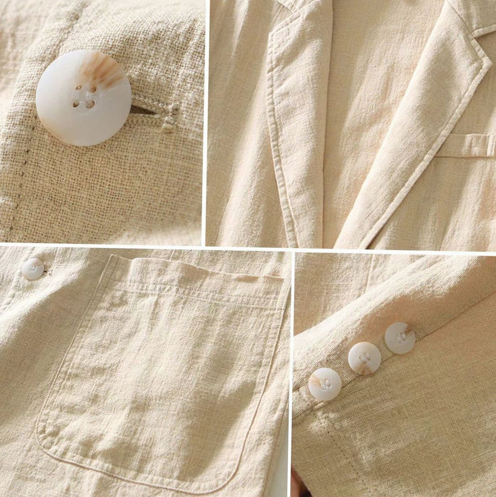 Men's Casual Linen Blazer Jacket Long Sleeve Button-Up