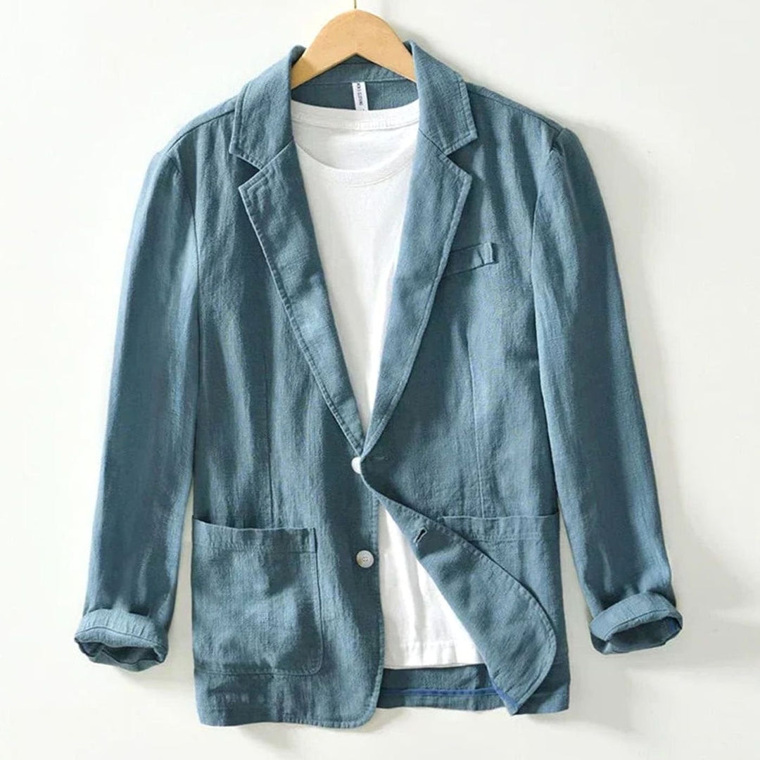 Men's Casual Linen Blazer Jacket Long Sleeve Button-Up - Blue