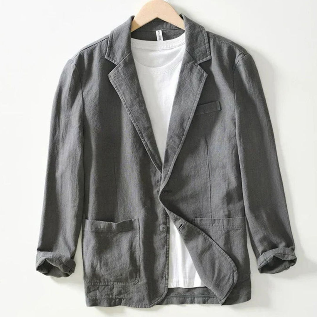 Men's Casual Linen Blazer Jacket Long Sleeve Button-Up - Gray