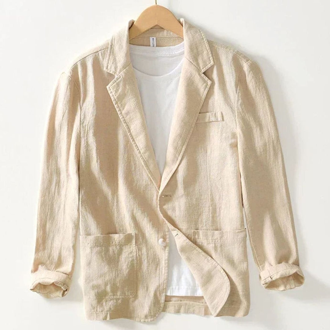 Men's Casual Linen Blazer Jacket Long Sleeve Button-Up - Khaki