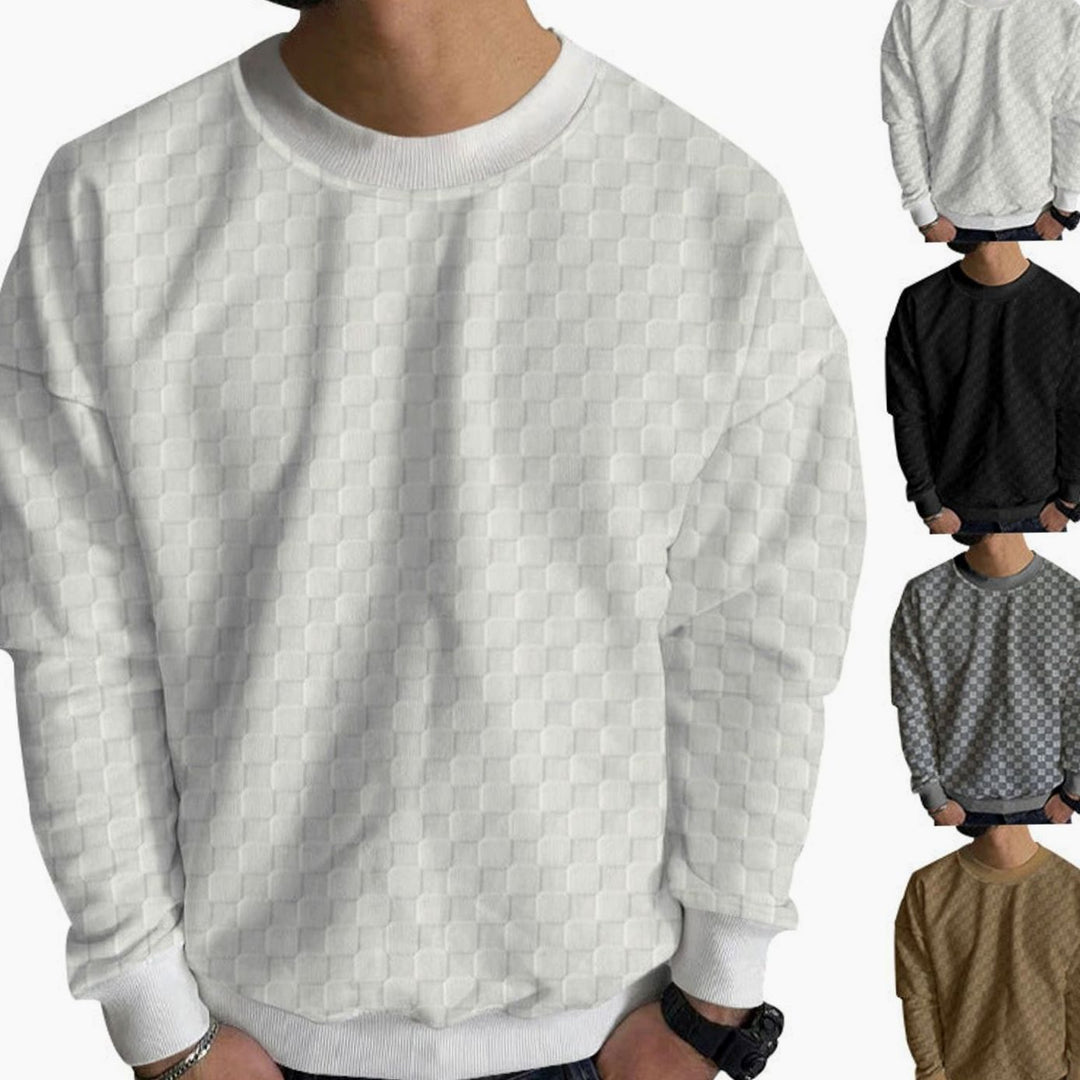 Men's Checkered Relief Crew Neck Pullover Sweater Regular Fit