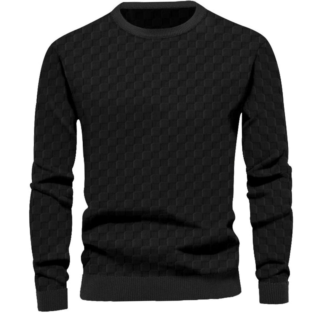 Men's Checkered Relief Crew Neck Pullover Sweater Regular Fit