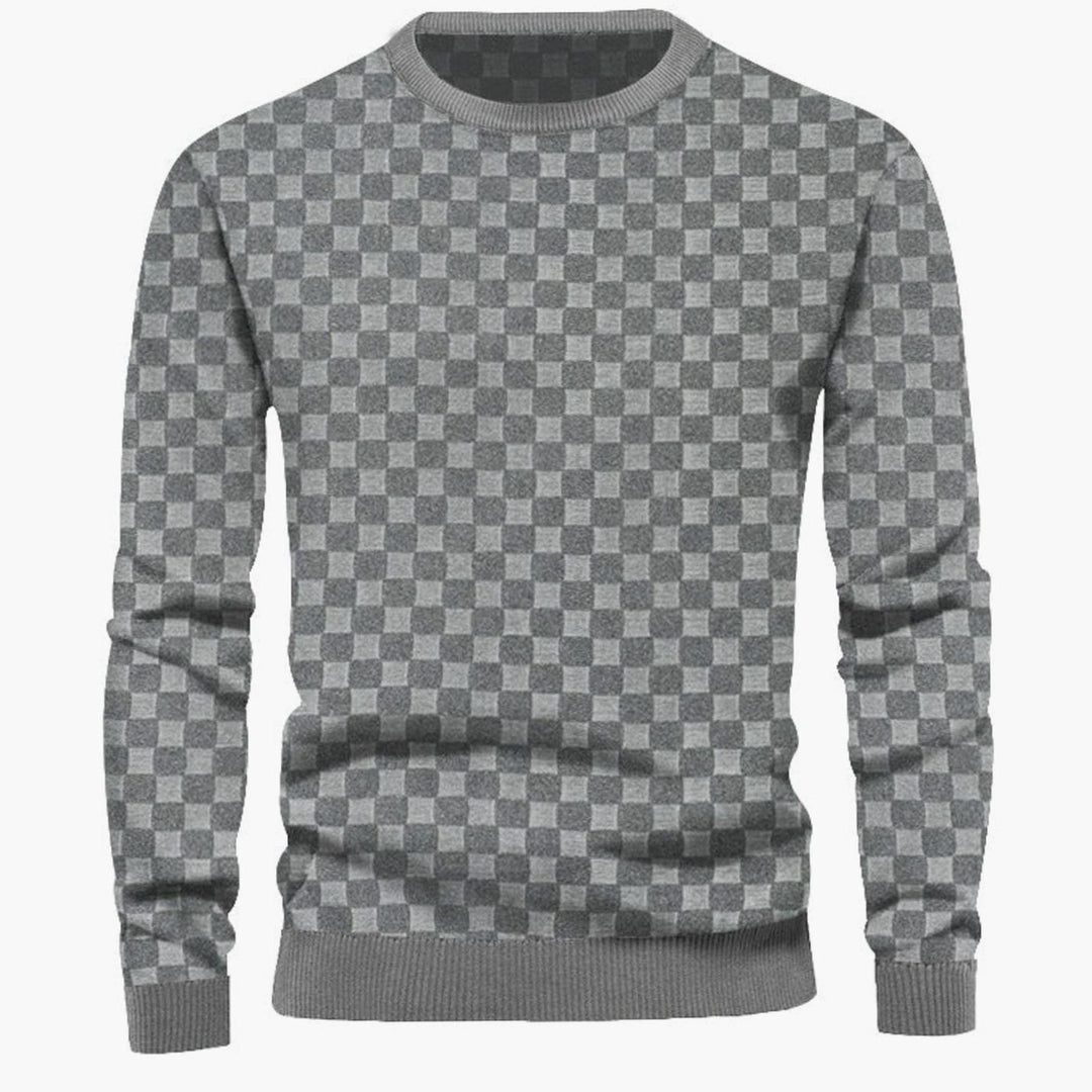 Men's Checkered Relief Crew Neck Pullover Sweater Regular Fit