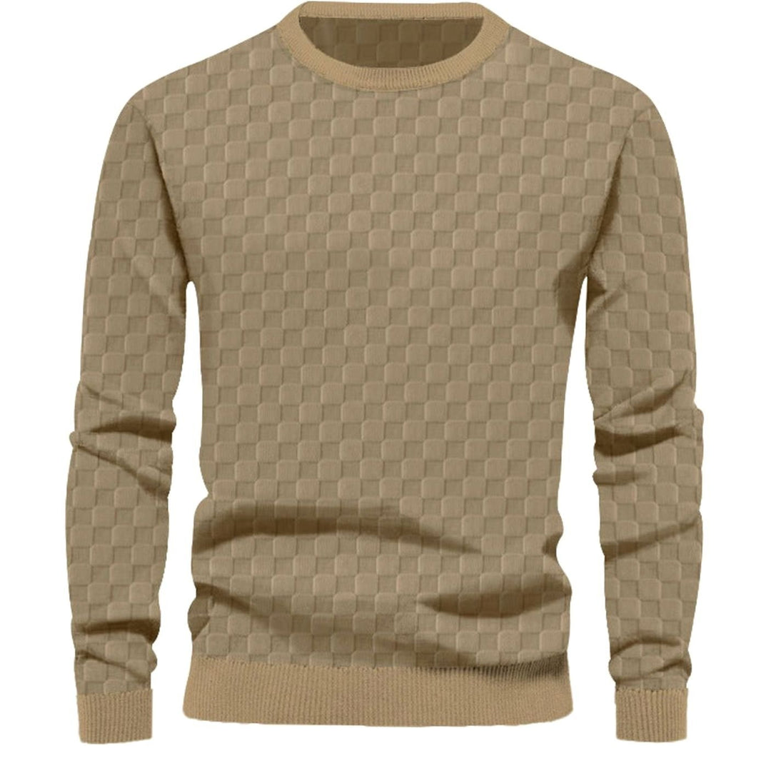 Men's Checkered Relief Crew Neck Pullover Sweater Regular Fit