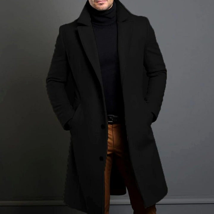 Men's Classic-Fit Long Wool-Blend Notch-Lapel Overcoat - Black