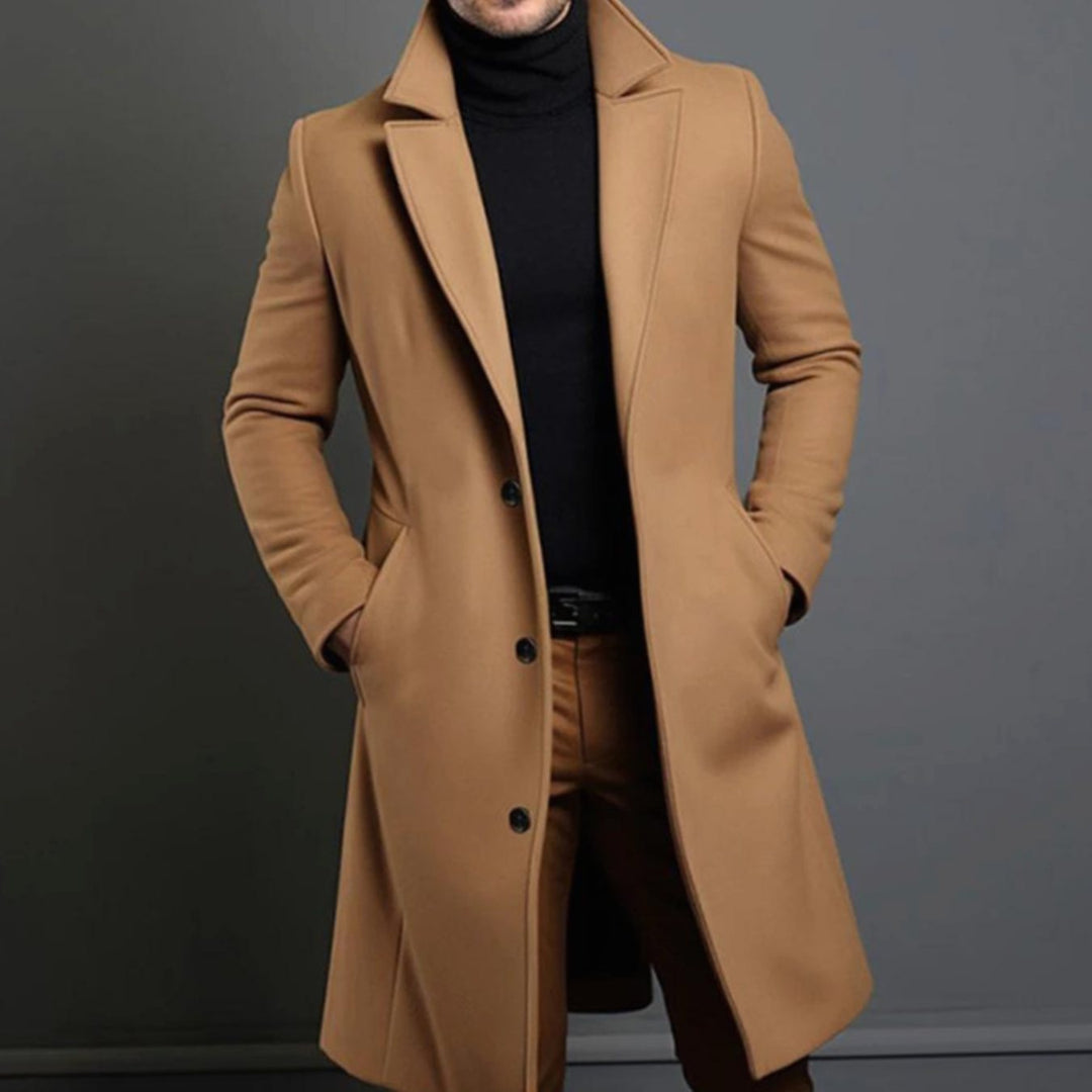 Men's Classic-Fit Long Wool-Blend Notch-Lapel Overcoat - Brown