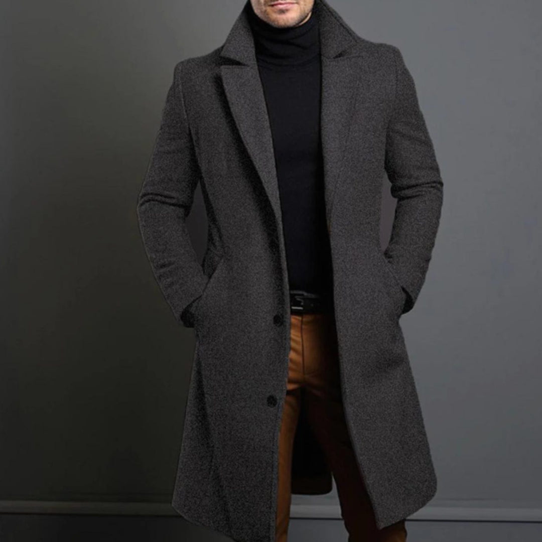 Men's Classic-Fit Long Wool-Blend Notch-Lapel Overcoat - Gray