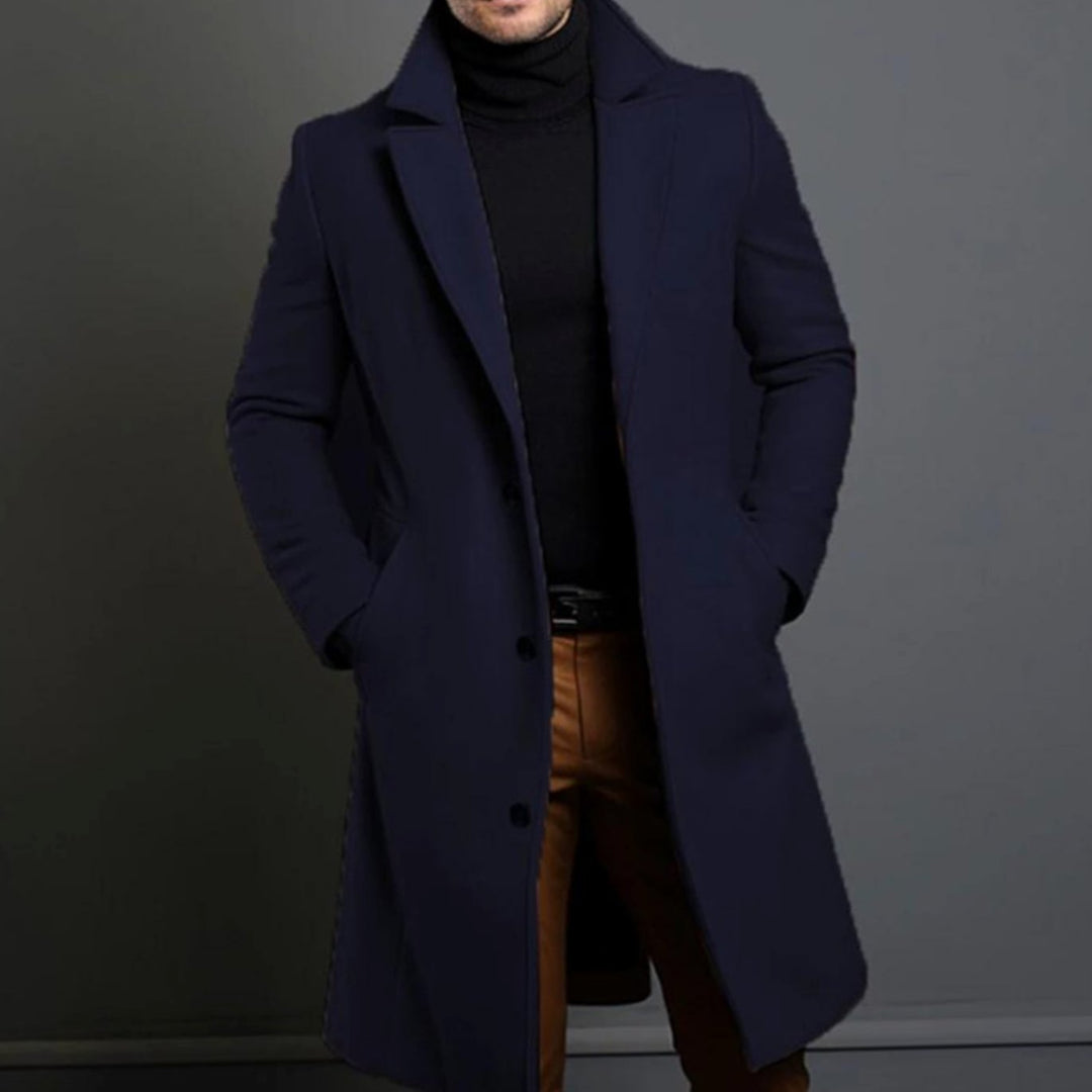 Men's Classic-Fit Long Wool-Blend Notch-Lapel Overcoat - Blue