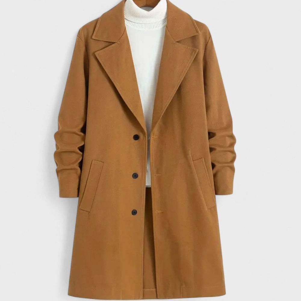Men's Classic Notch-Lapel Single-Breasted Long Overcoat - Light Brown