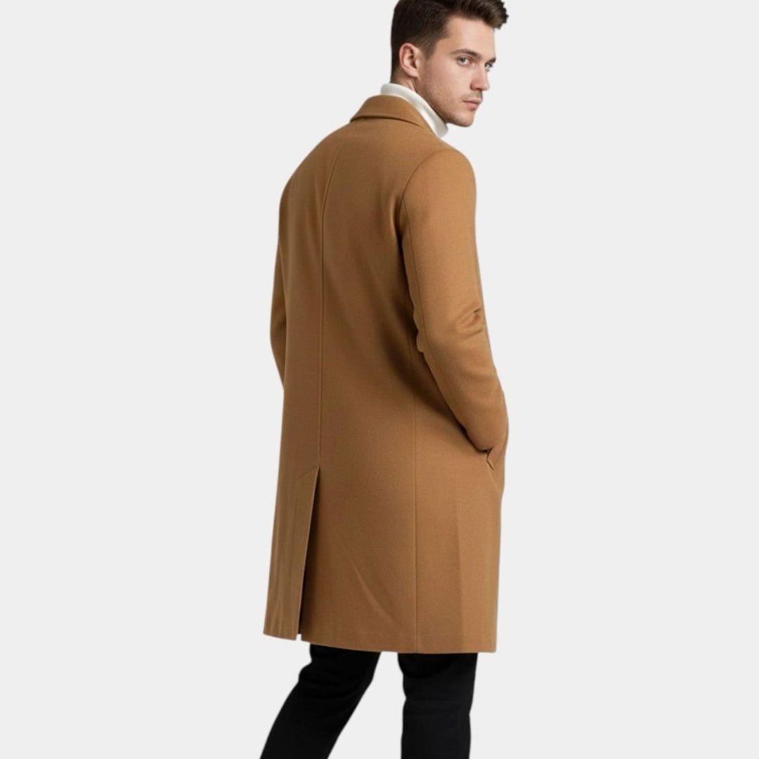 Men's Classic Notch-Lapel Single-Breasted Long Overcoat