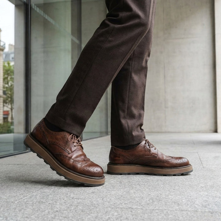 Men's Classic Wingtip Brogue Derby Shoes Refined Leather Finish