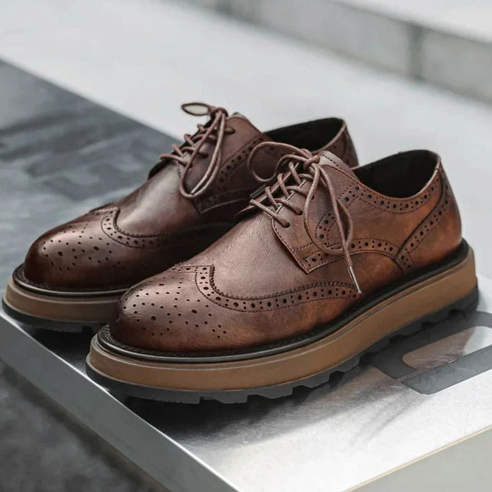 Men's Classic Wingtip Brogue Derby Shoes Refined Leather Finish