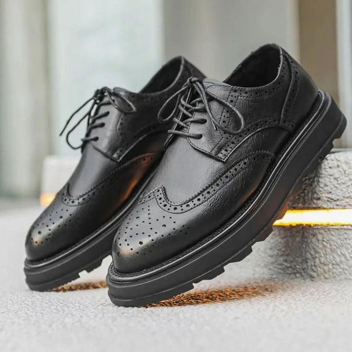 Men's Classic Wingtip Brogue Derby Shoes Refined Leather Finish