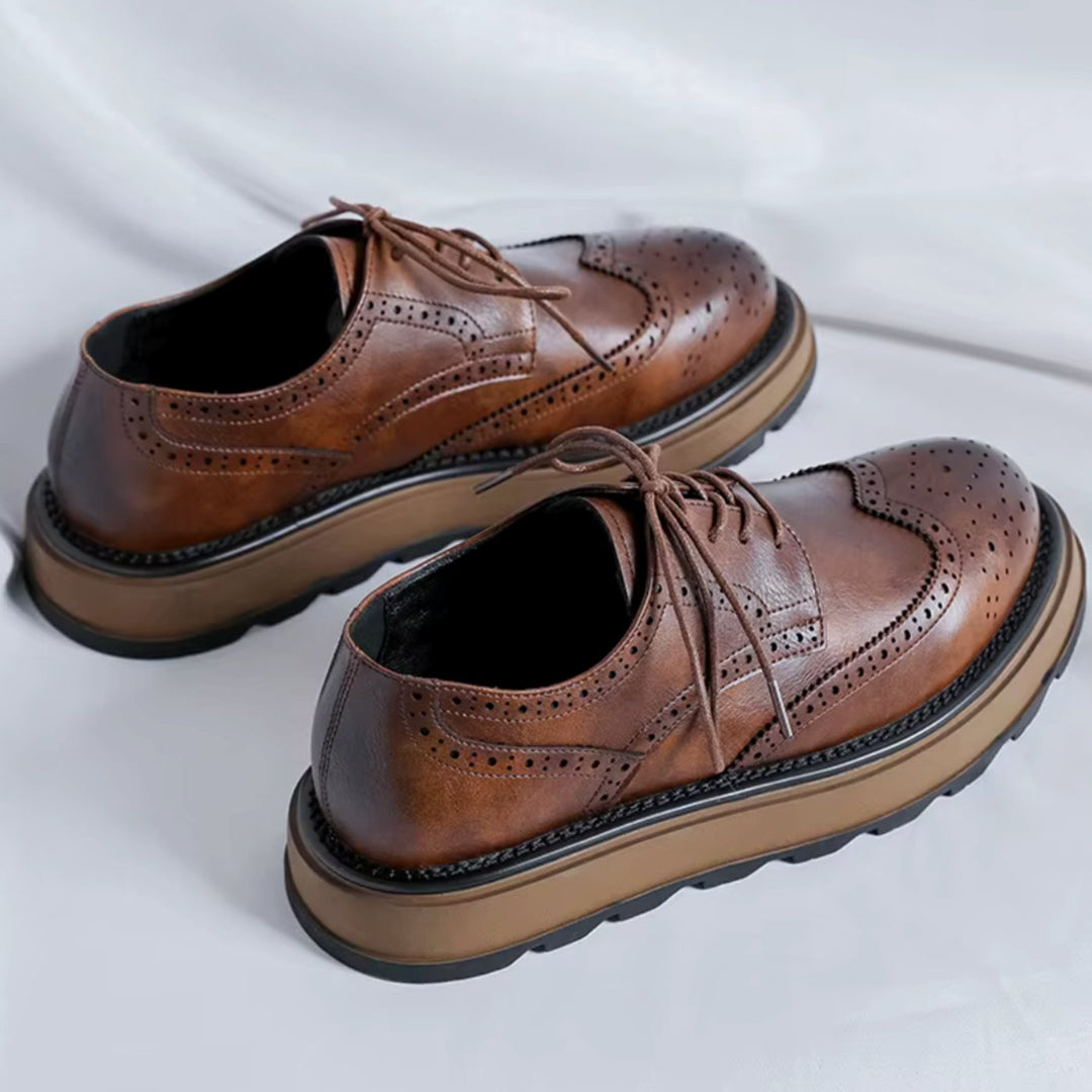 Men's Classic Wingtip Brogue Derby Shoes Refined Leather Finish