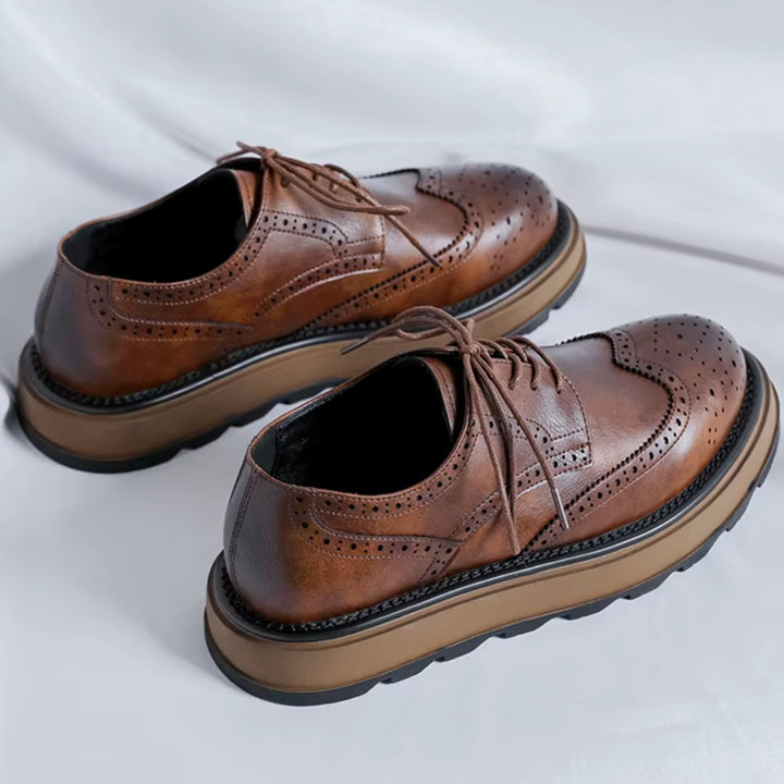 Men's Classic Wingtip Brogue Derby Shoes Refined Leather Finish