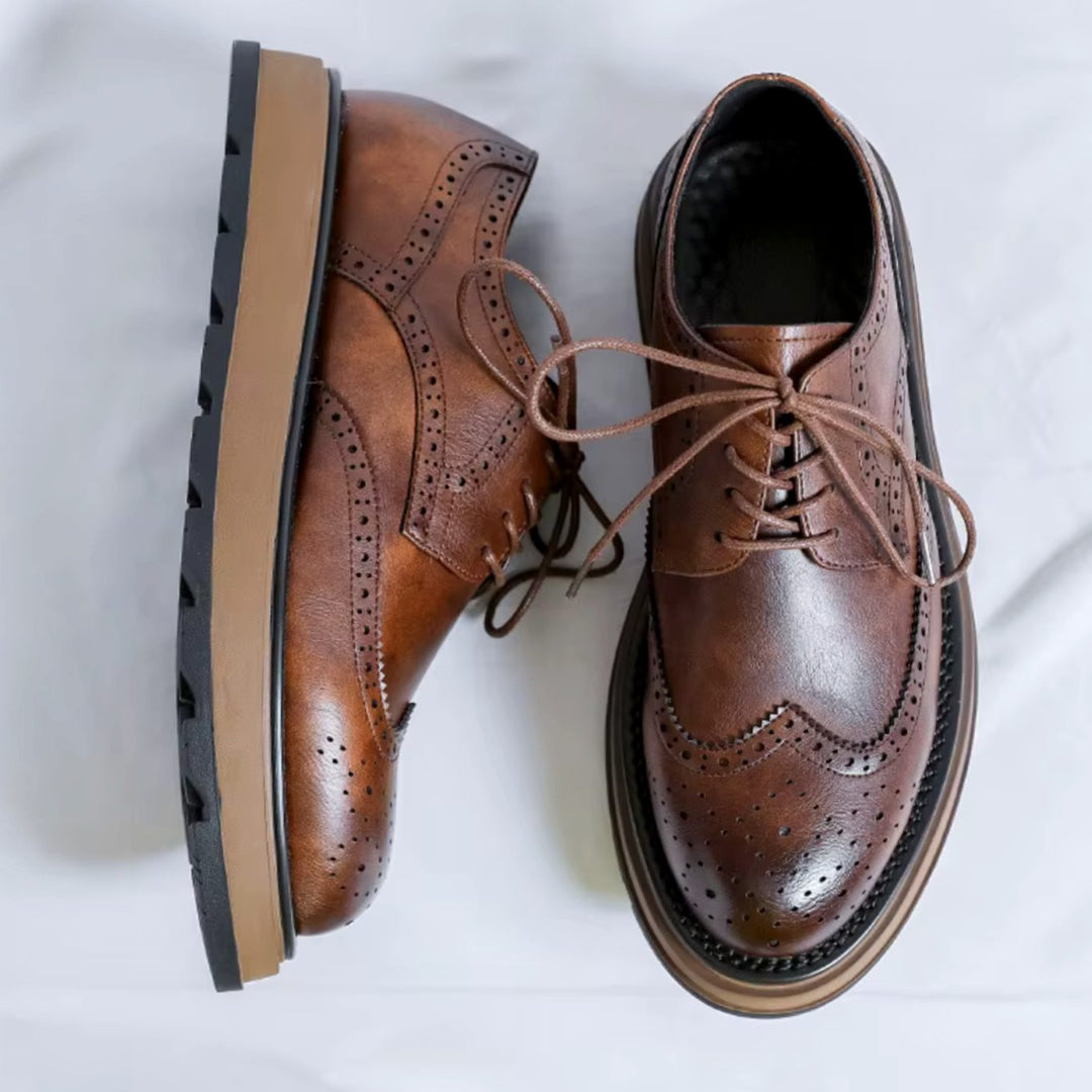 Men's Classic Wingtip Brogue Derby Shoes Refined Leather Finish