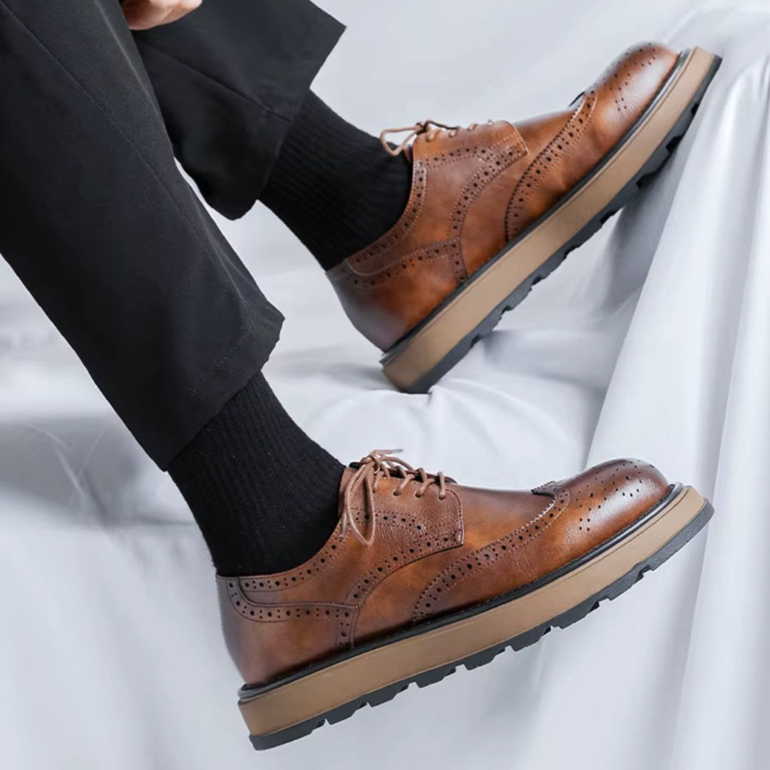 Men's Classic Wingtip Brogue Derby Shoes Refined Leather Finish