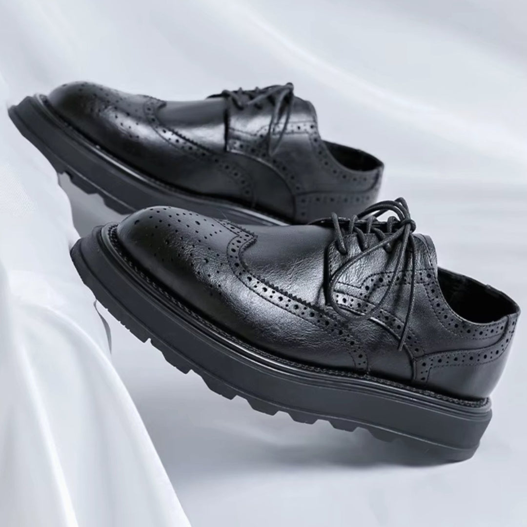 Men's Classic Wingtip Brogue Derby Shoes Refined Leather Finish