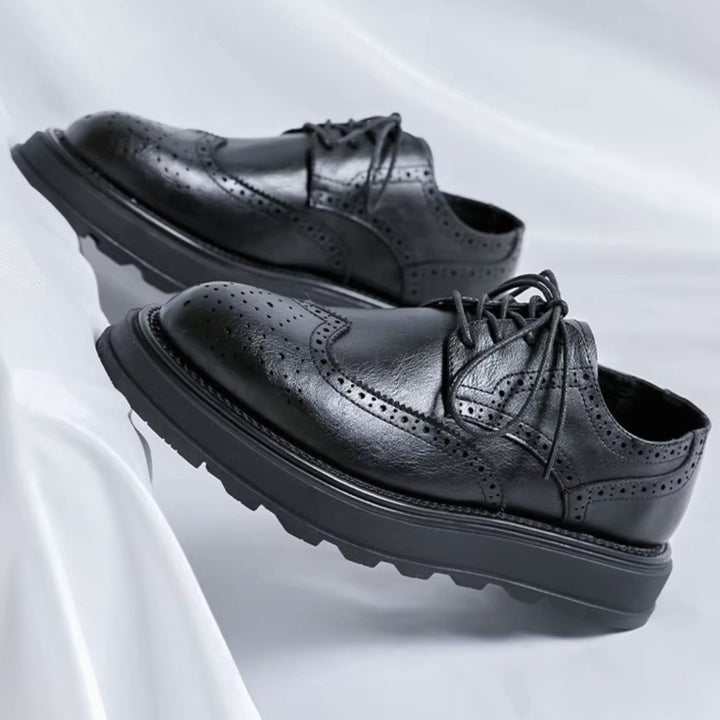 Men's Classic Wingtip Brogue Derby Shoes Refined Leather Finish