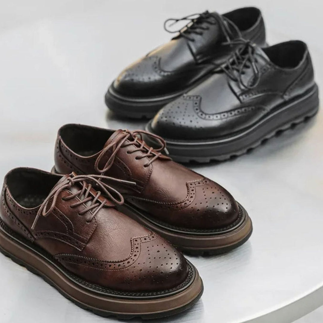 Men's Classic Wingtip Brogue Derby Shoes Refined Leather Finish