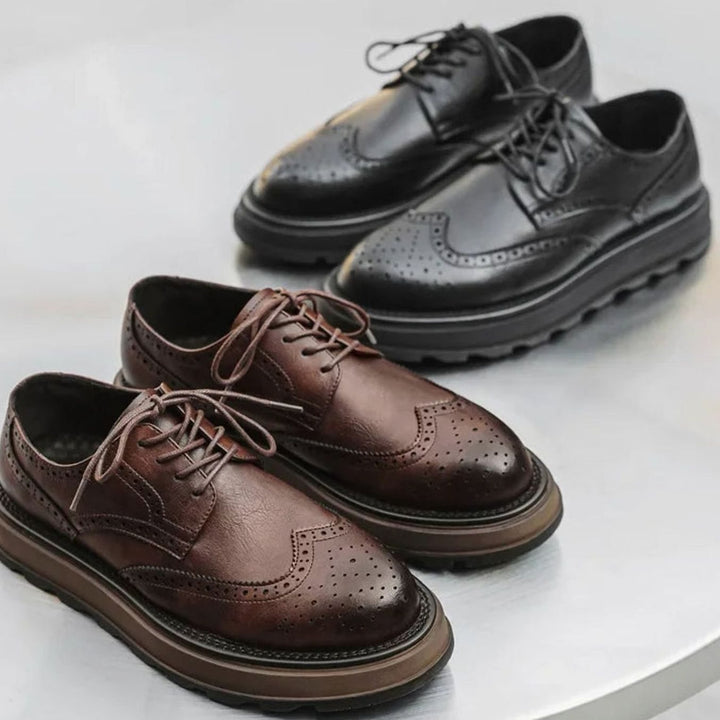 Men's Classic Wingtip Brogue Derby Shoes Refined Leather Finish