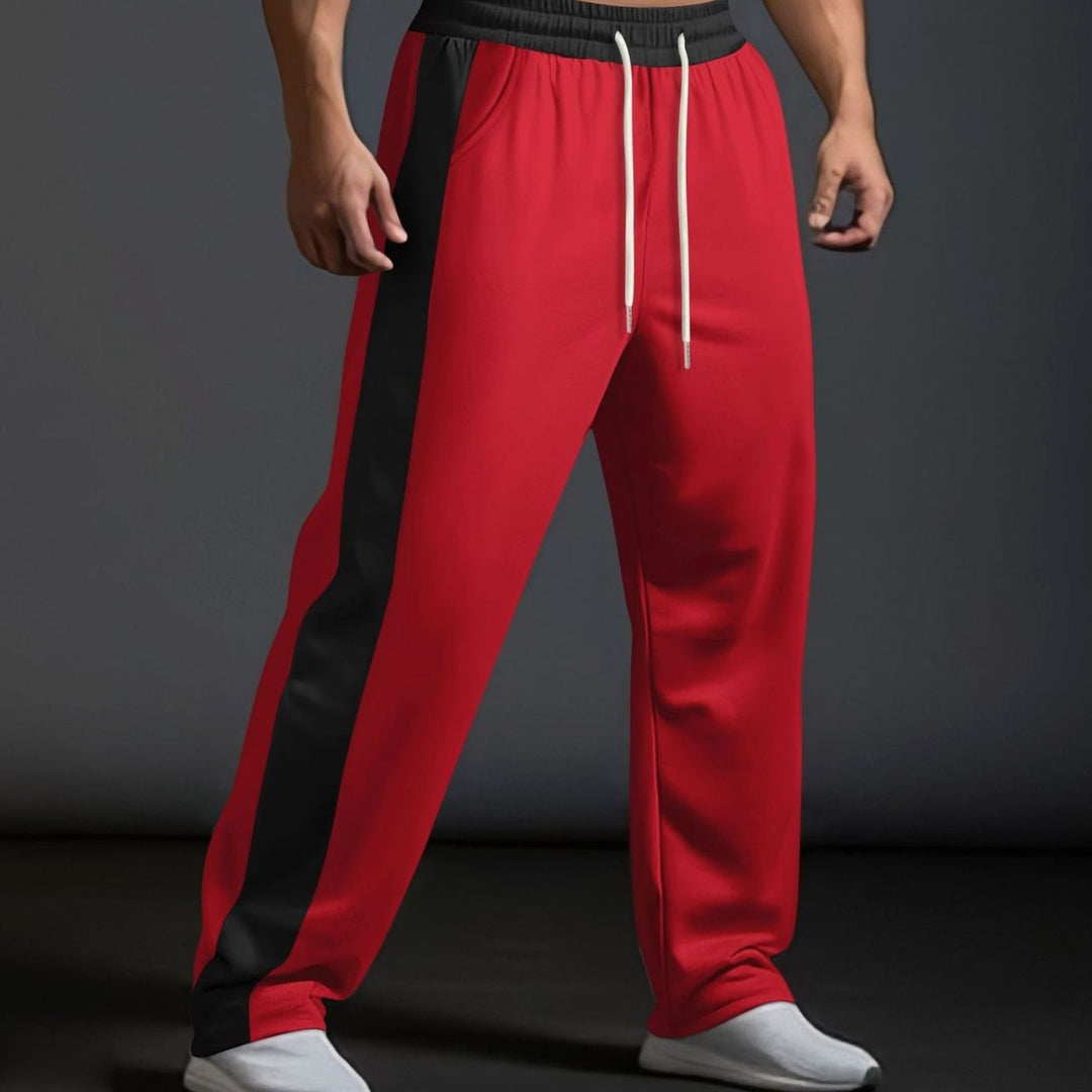 Men's Color-Block Drawstring Sweat Pants Straight Leg - Red