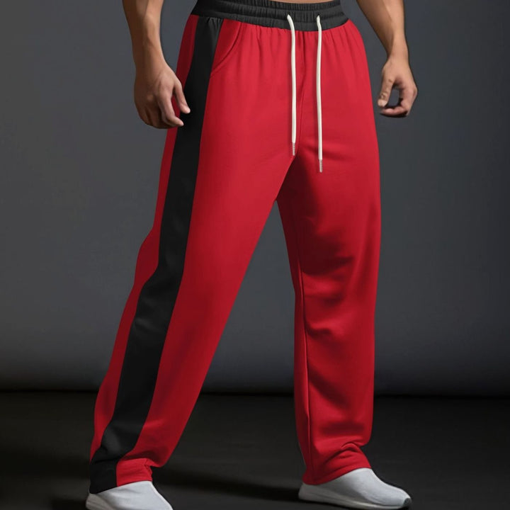 Men's Color-Block Drawstring Sweat Pants Straight Leg - Red
