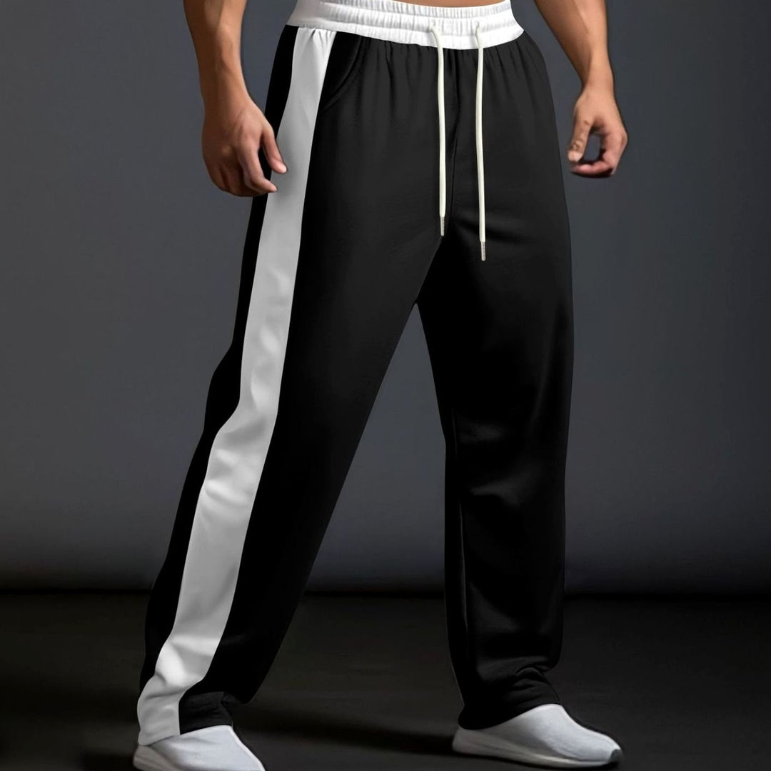 Men's Color-Block Drawstring Sweat Pants Straight Leg - Black