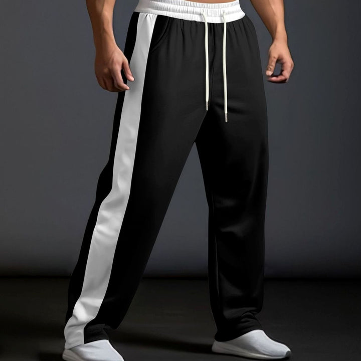 Men's Color-Block Drawstring Sweat Pants Straight Leg - Black