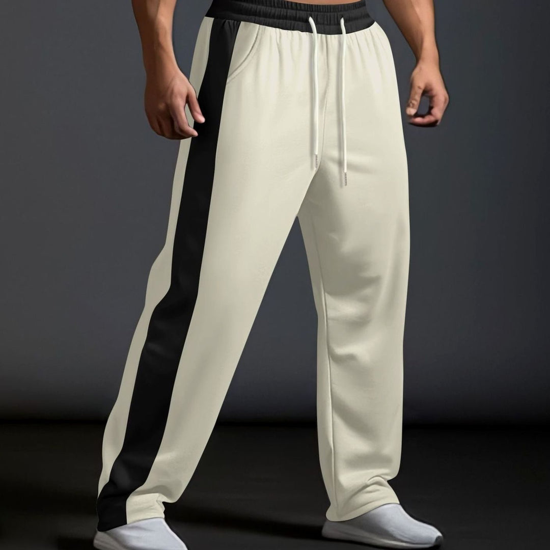 Men's Color-Block Drawstring Sweat Pants Straight Leg - Cream