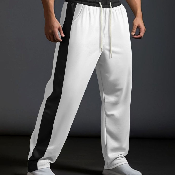 Men's Color-Block Drawstring Sweat Pants Straight Leg - White