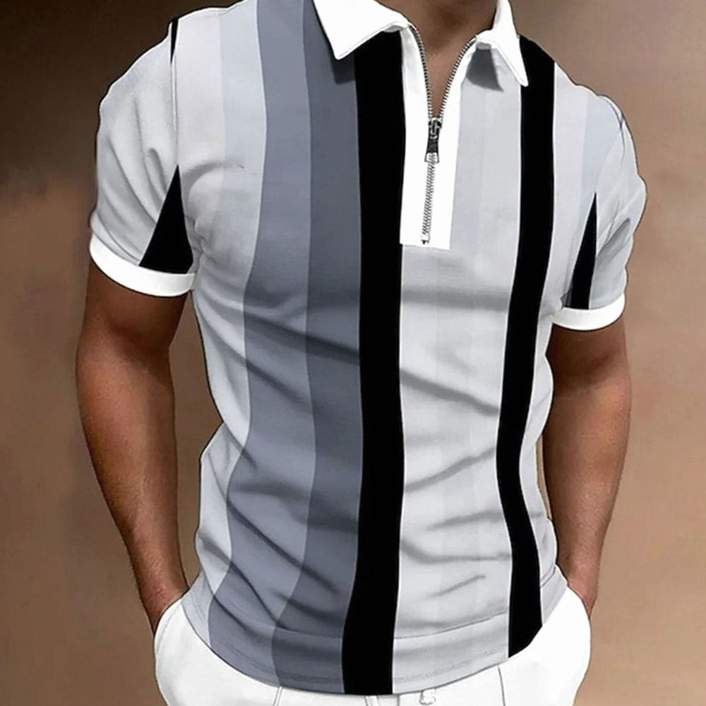 Men's Color-Block Quarter-Zip Short-Sleeve Polo Shirt