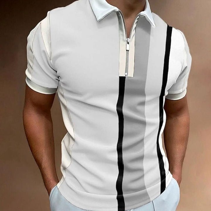 Men's Color-Block Quarter-Zip Short-Sleeve Polo Shirt - Light Gray