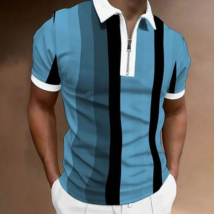Men's Color-Block Quarter-Zip Short-Sleeve Polo Shirt - Sky Blue