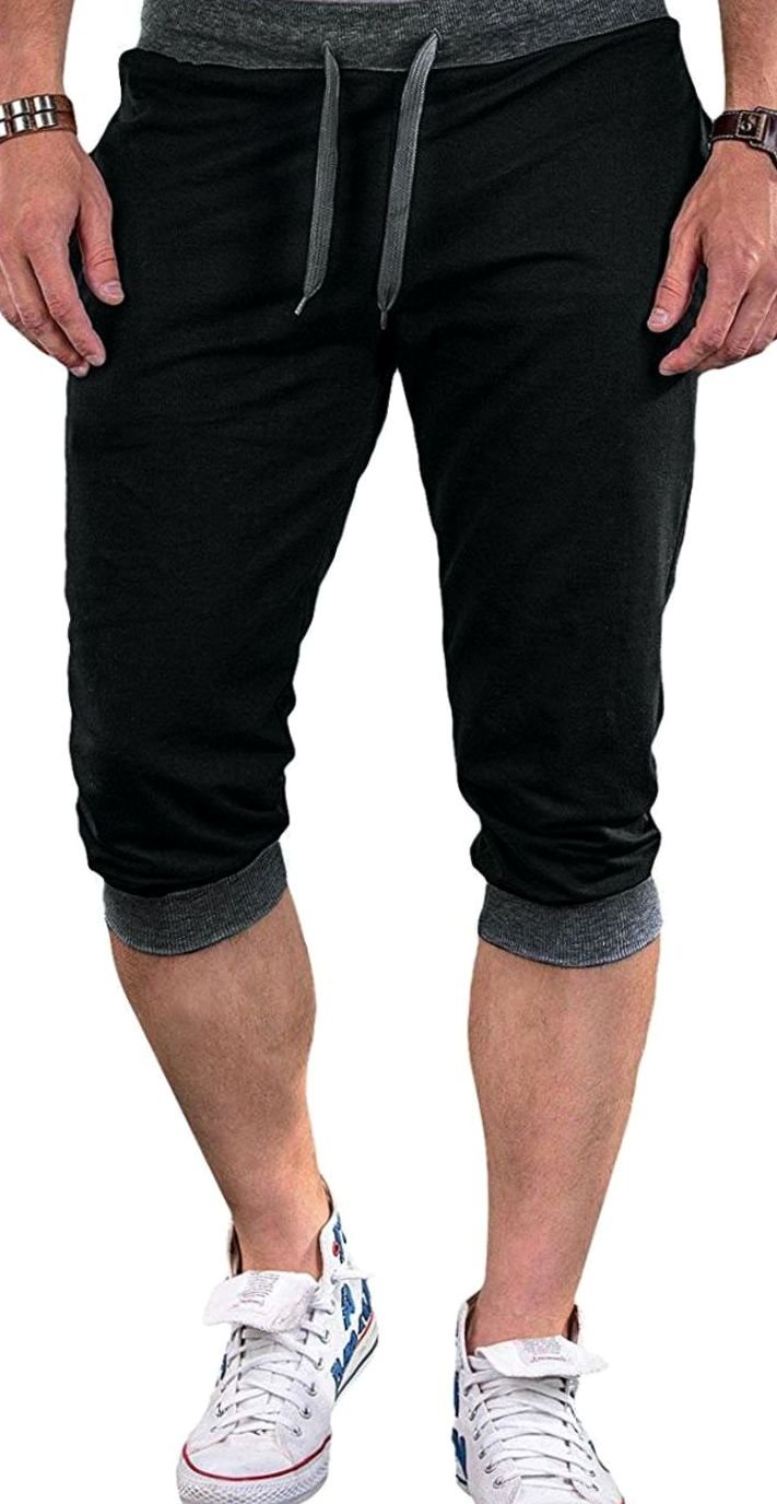 Men's Colorblock Drawstring Capri Sweat Pants - Black