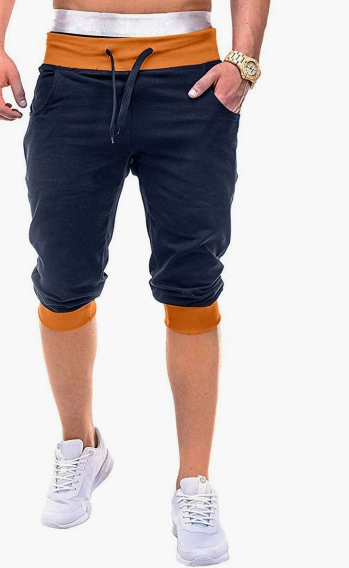 Men's Colorblock Drawstring Capri Sweat Pants - Navy Blue