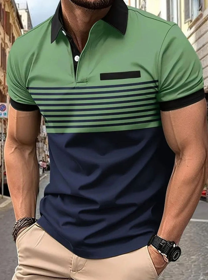 Men's Colorblock Striped Short-Sleeve Polo Shirt, Red - Green